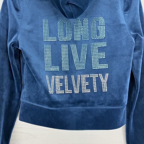 Juicy Couture x Kraft Real Mayo S Collab Velour Hoodie Blue Y2K NO Drawstring - Picture 10 of 16